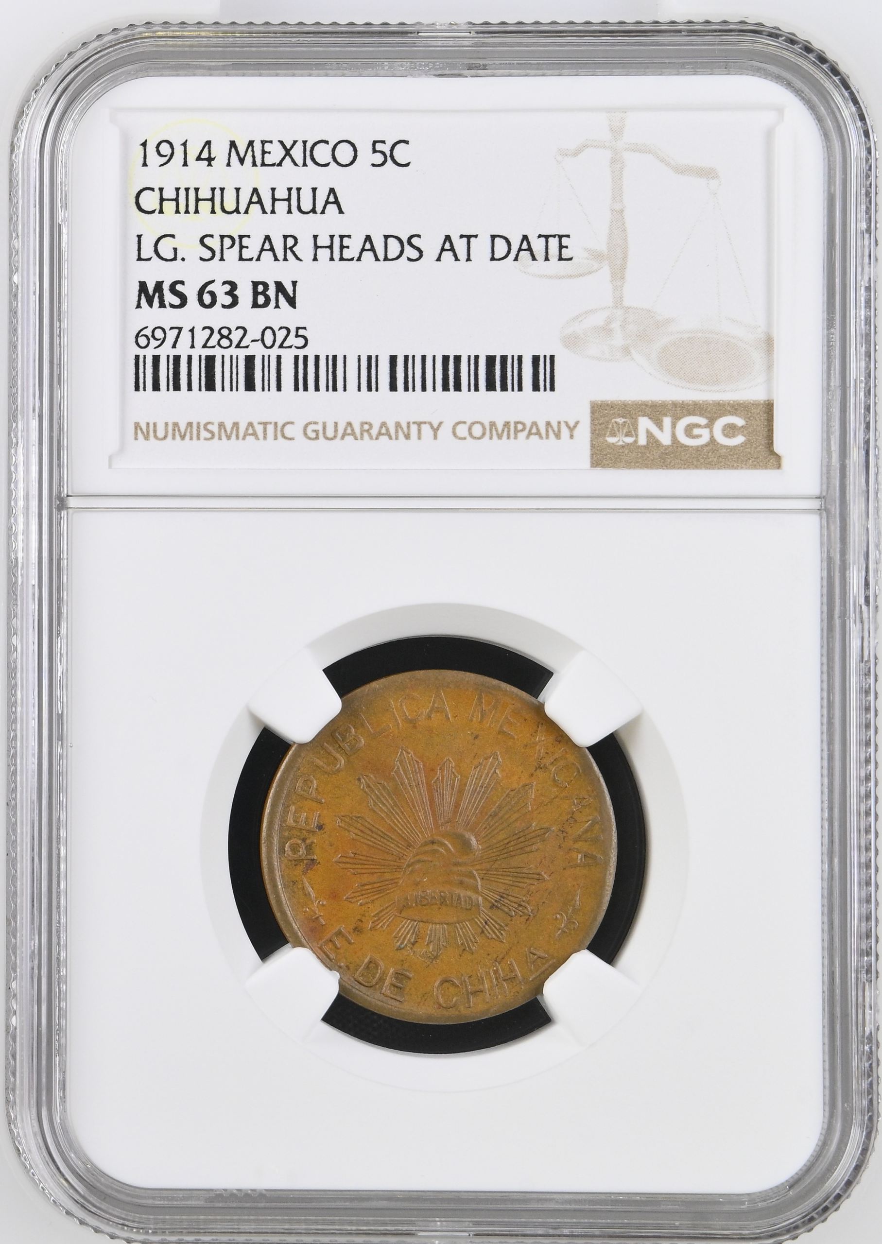 Chihuahua 5 Centavo 1914 Chihuahua NGC MS63BN 0146960