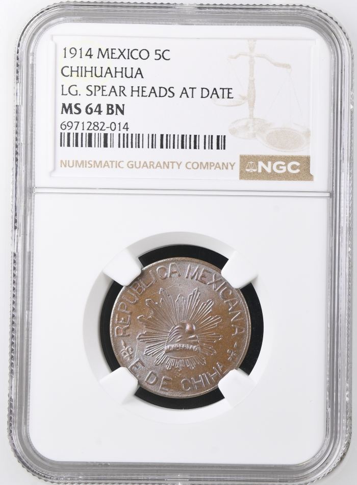 Chihuahua 5 Centavo 1914 Chihuahua NGC MS64BN 0146972Chihuahua 5 Centavo 1914 Chihuahua NGC MS64BN 0146972