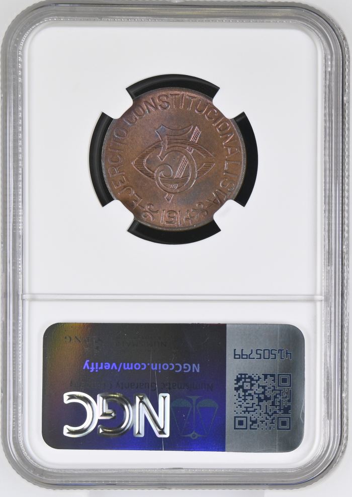 Chihuahua 5 Centavo 1914 Chihuahua NGC MS64BN 0146973Chihuahua 5 Centavo 1914 Chihuahua NGC MS64BN 0146973 - Image 2