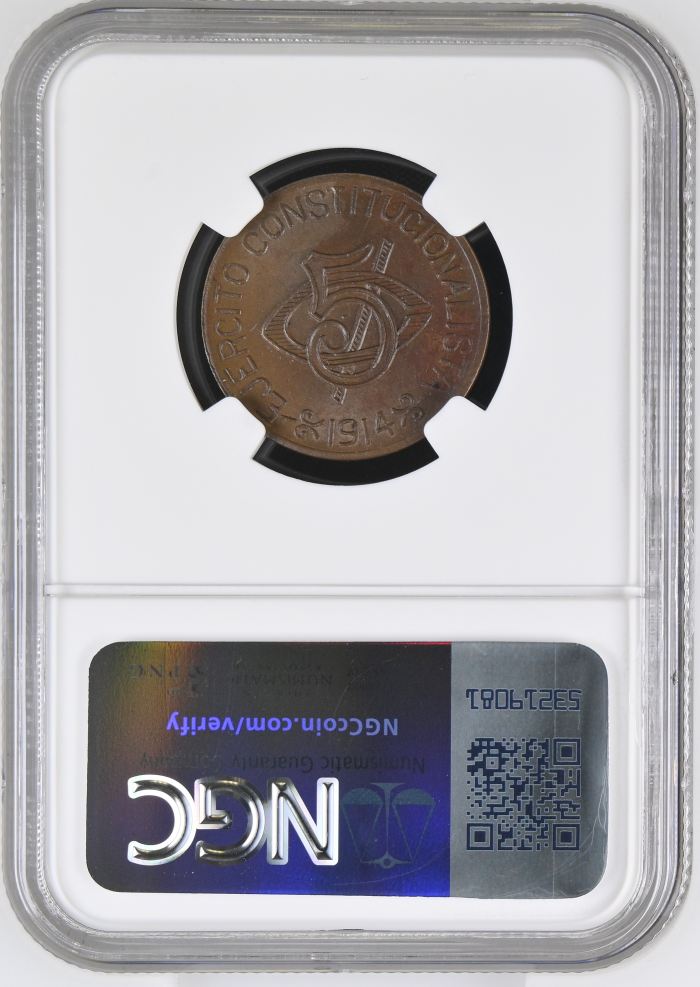 Chihuahua 5 Centavo 1914 Chihuahua NGC MS64BN 0146974Chihuahua 5 Centavo 1914 Chihuahua NGC MS64BN 0146974 - Image 2