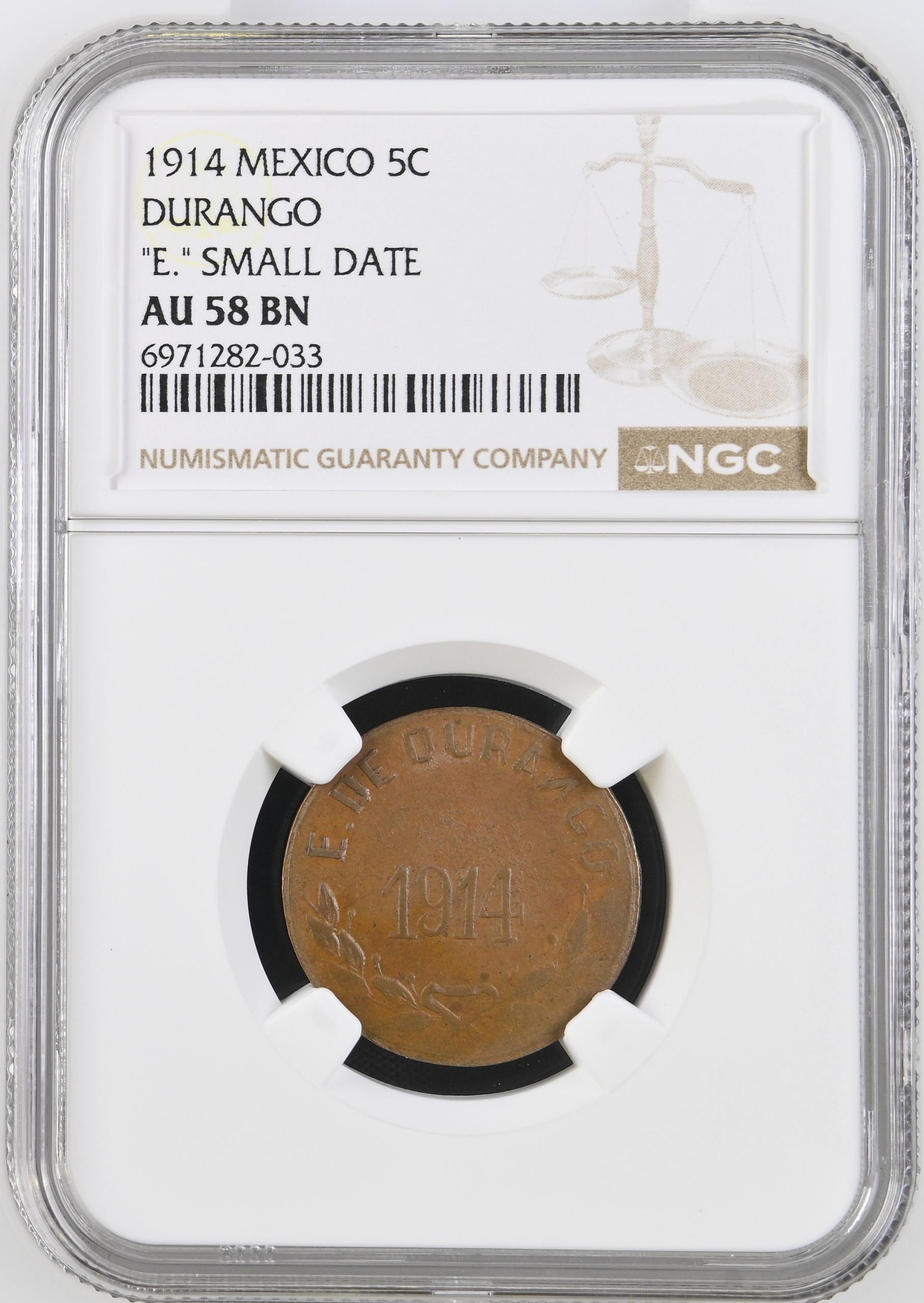 Durango 5 Centavo 1914 Durango NGC AU58BN 0146977