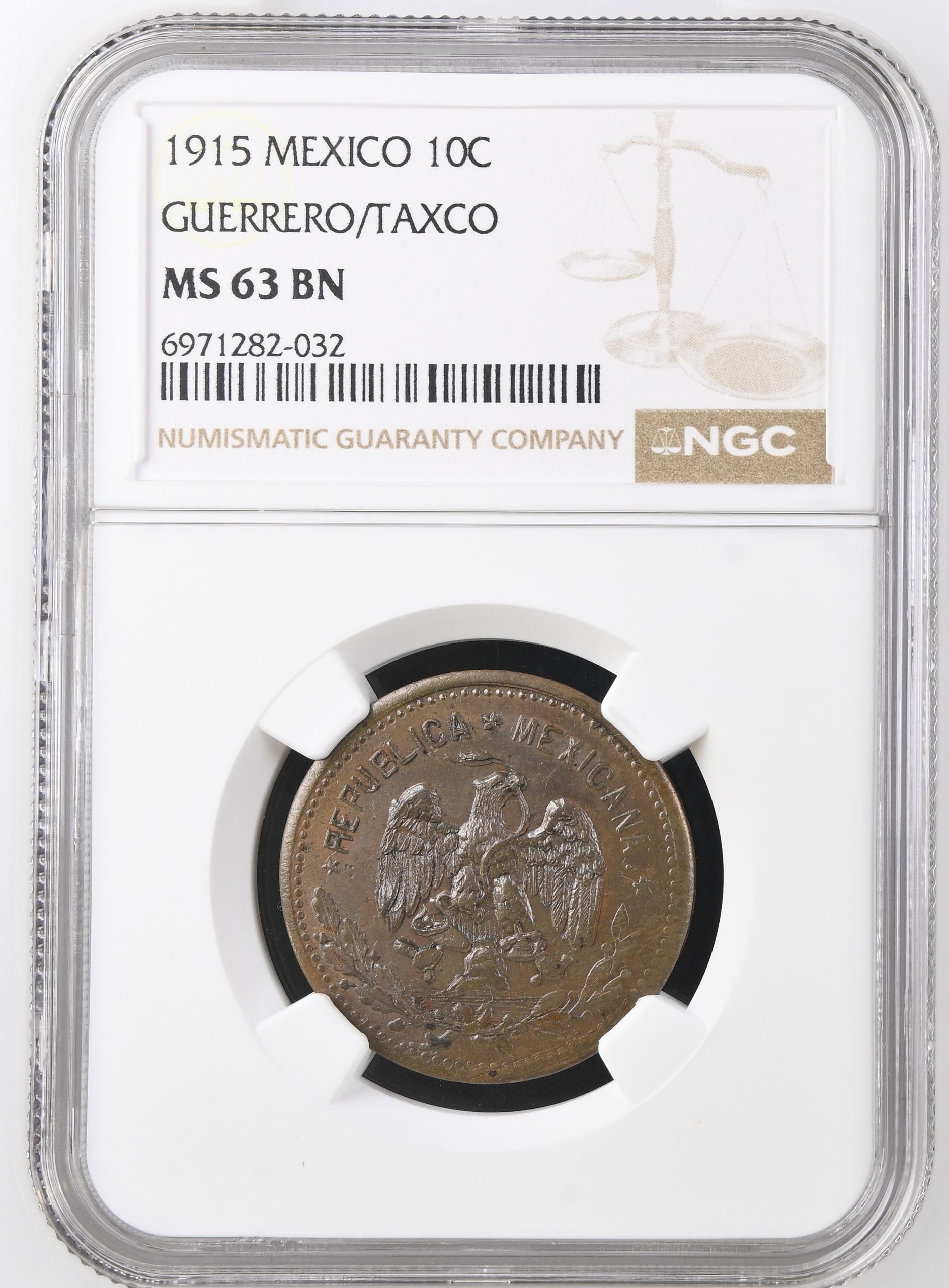 Guerrero 10 Centavo 1915 Guerrero/Taxco NGC MS63BN 0146978
