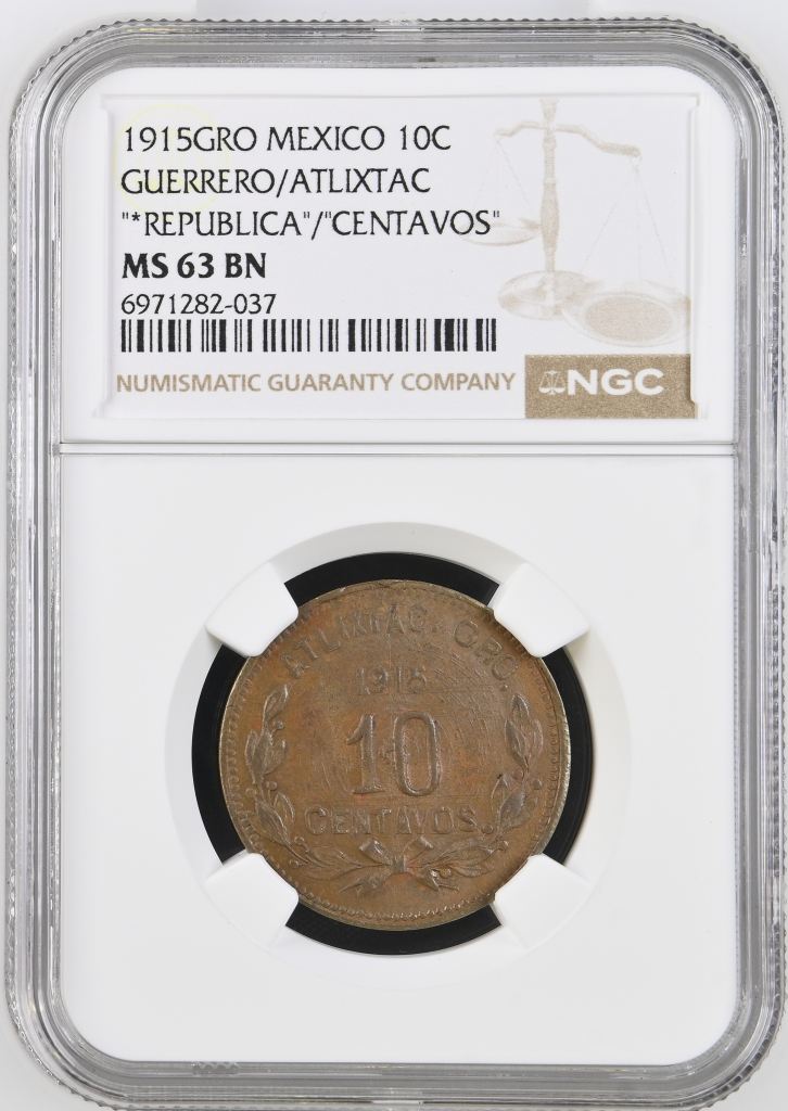 Guerrero 10 Centavo 1915 GRO NGC MS63BN 0146980