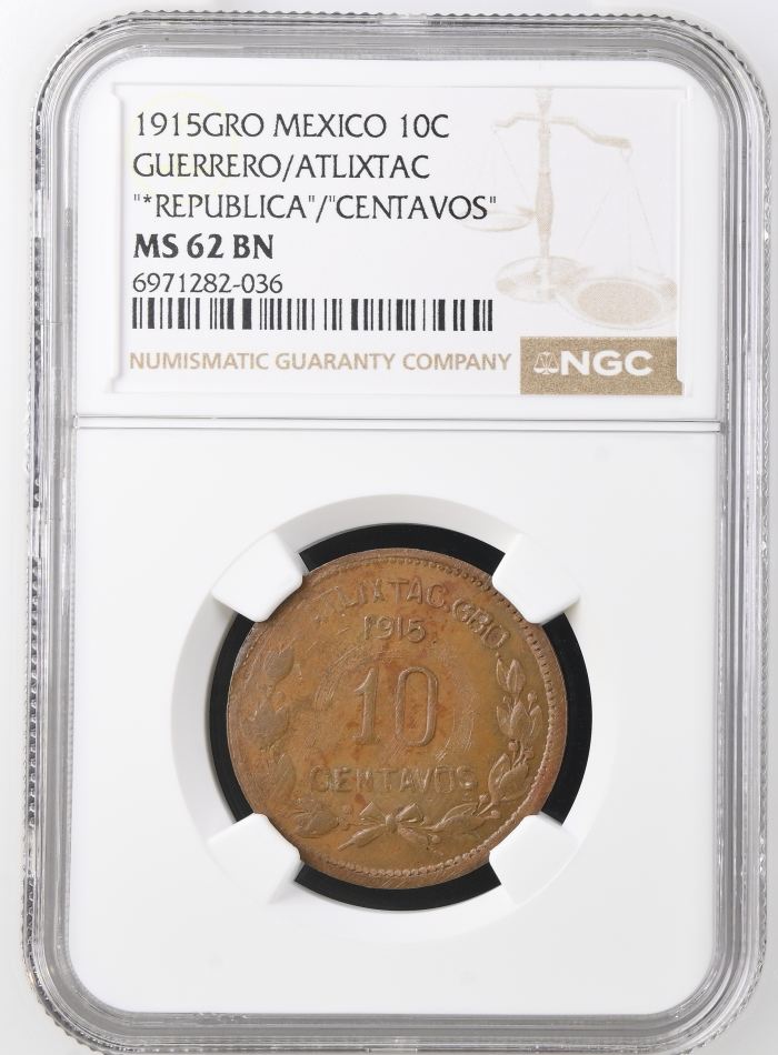 Guerrero 10 Centavo 1915 GRO NGC MS62BN 0146982Guerrero 10 Centavo 1915 GRO NGC MS62BN 0146982