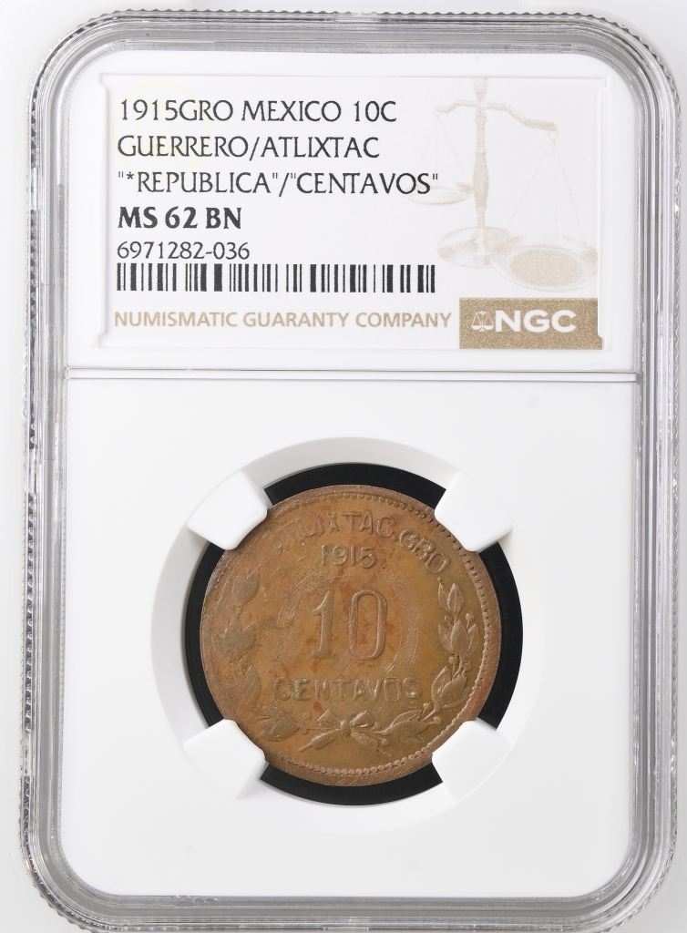 Guerrero 10 Centavo 1915 GRO NGC MS62BN 0146982