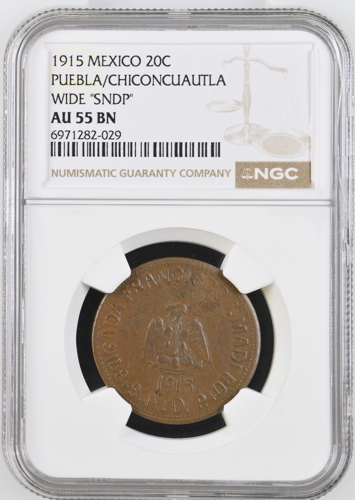 Puebla 20 Centavo 1915 Puebla NGC AU55BN 0146984