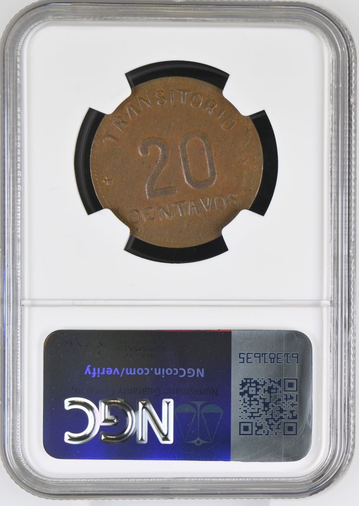 Puebla 20 Centavo 1915 Puebla NGC AU55BN 0146984Puebla 20 Centavo 1915 Puebla NGC AU55BN 0146984 - Image 2