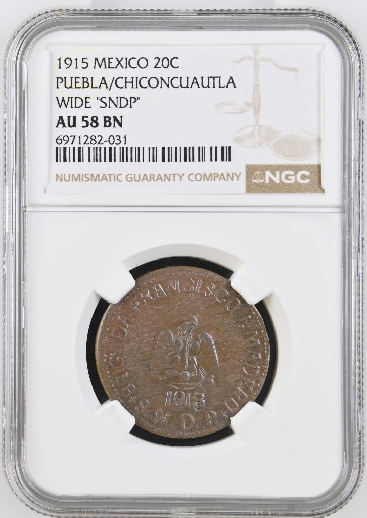 Puebla 20 Centavo 1915 Puebla NGC AU58BN 0146985