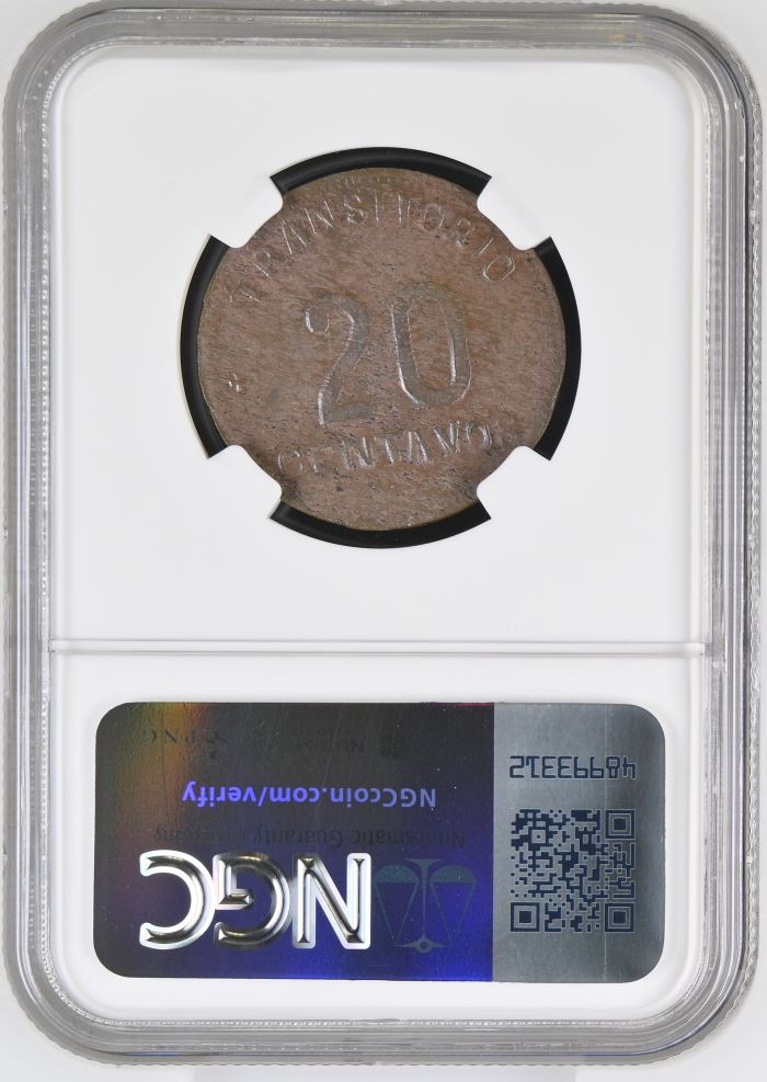 Puebla 20 Centavo 1915 Puebla NGC AU58BN 0146985Puebla 20 Centavo 1915 Puebla NGC AU58BN 0146985 - Image 2