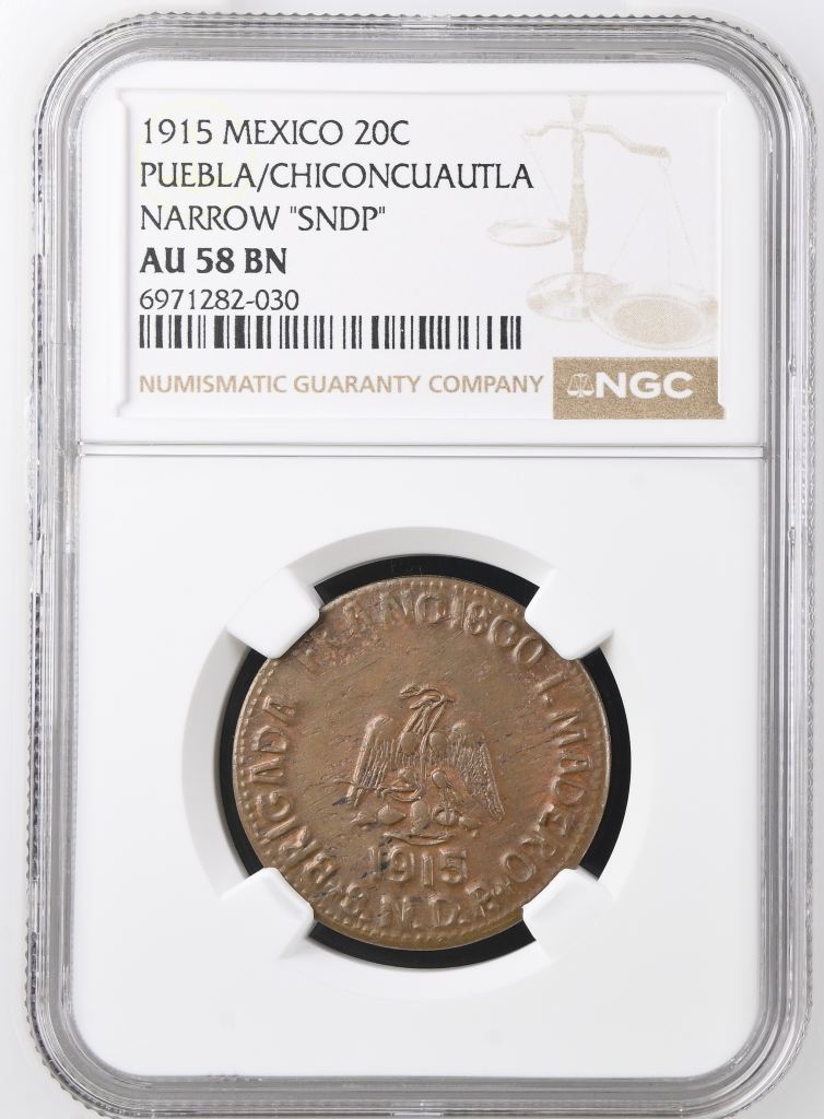 Puebla 20 Centavo 1915 Puebla NGC AU58BN 0146986