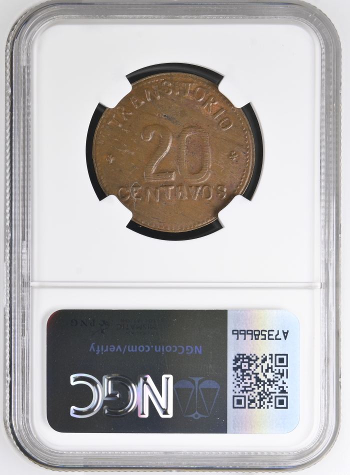 Puebla 20 Centavo 1915 Puebla NGC AU58BN 0146986Puebla 20 Centavo 1915 Puebla NGC AU58BN 0146986 - Image 2