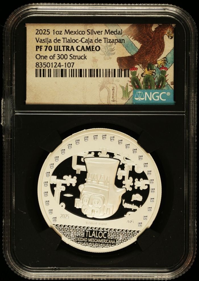 Medals & Tokens Vasija de Tlaloc-Caja de Tizapan Silver 1oz Medal 2025 NGC PF70 Ultra Cameo 0147002Medals & Tokens Vasija de Tlaloc-Caja de Tizapan Silver 1oz Medal 2025 NGC PF70 Ultra Cameo 0147002