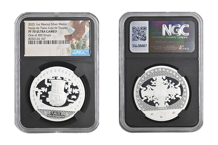 Vasija de Tlaloc Caja de Tizapan NGC PF70 Ultra Cameo Medal