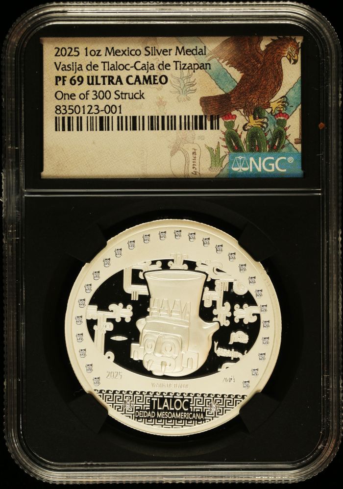 Medals & Tokens Vasija de Tlaloc-Caja de Tizapan Silver 1oz Medal 2025 NGC PF69 Ultra Cameo 0147003Medals & Tokens Vasija de Tlaloc-Caja de Tizapan Silver 1oz Medal 2025 NGC PF69 Ultra Cameo 0147003