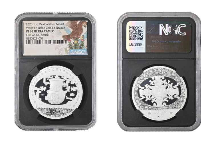 Vasija de Tlaloc Caja de Tizapan NGC PF69 Ultra Cameo Medal