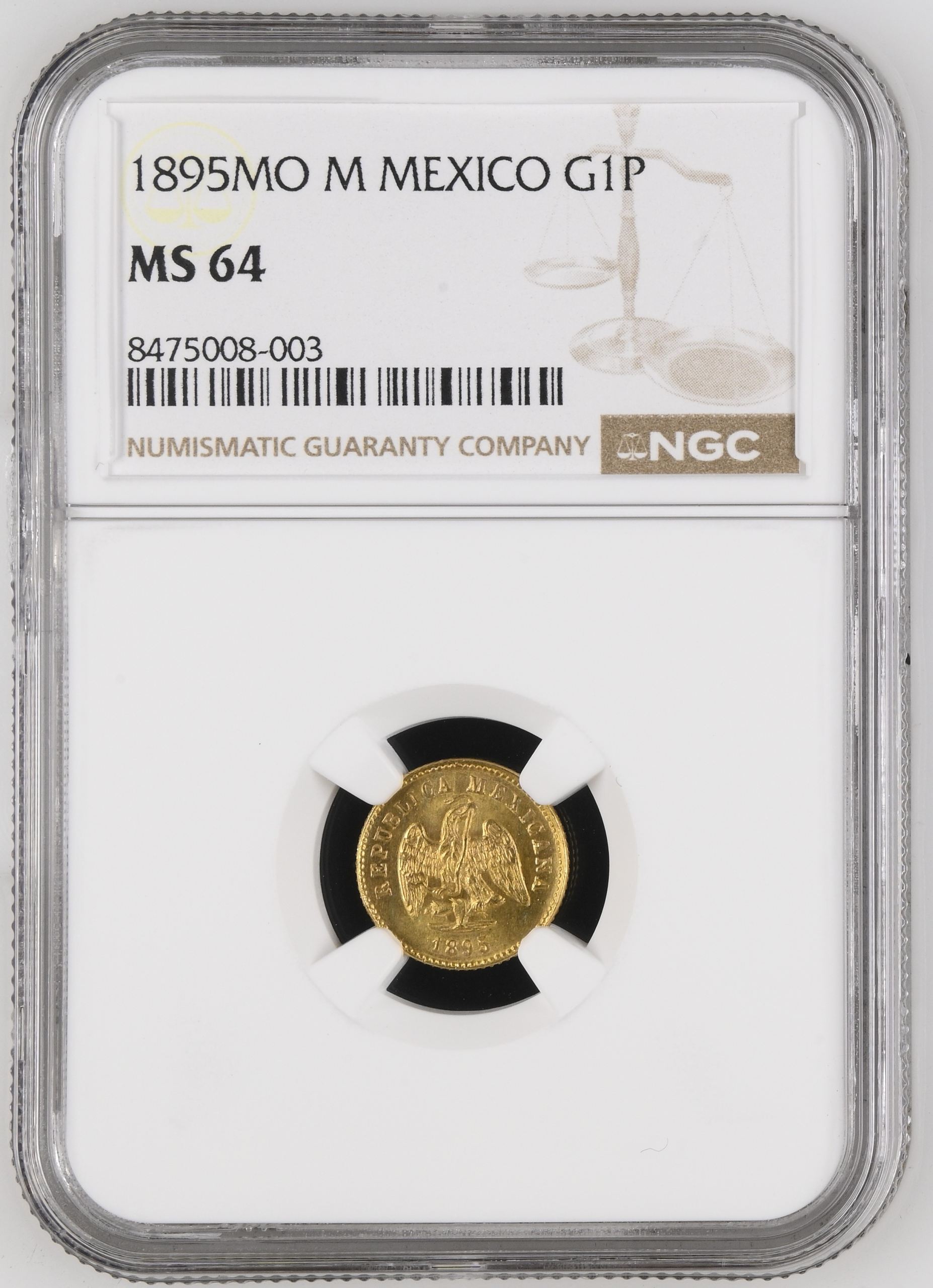 Republic Gold Peso 1895 Mo M NGC MS64 0147005