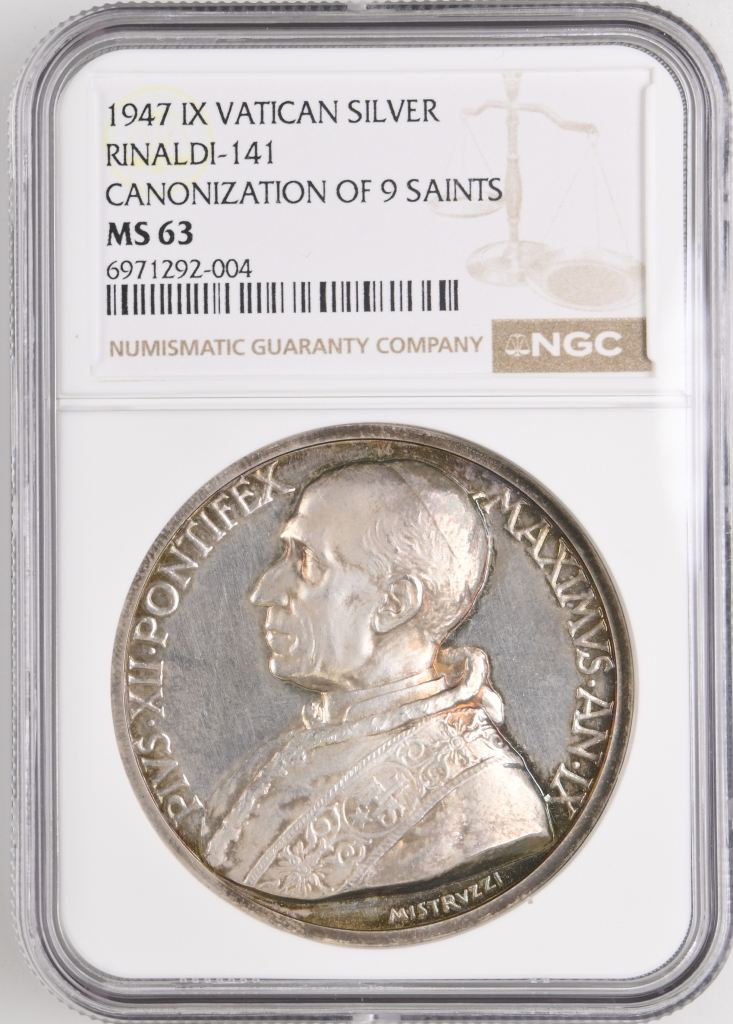 Italy/San Marino/Vatican Canonization of 9 Saints Silver Medal 1947 IX Rinaldi-141 NGC MS63 0147010
