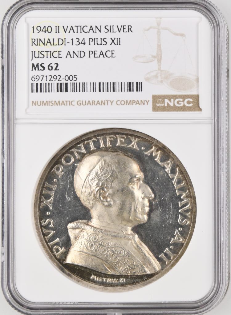 Italy/San Marino/Vatican Justice and Peace Pius XII Silver Medal 1940 II Rinaldi-134 NGC MS62 0147011