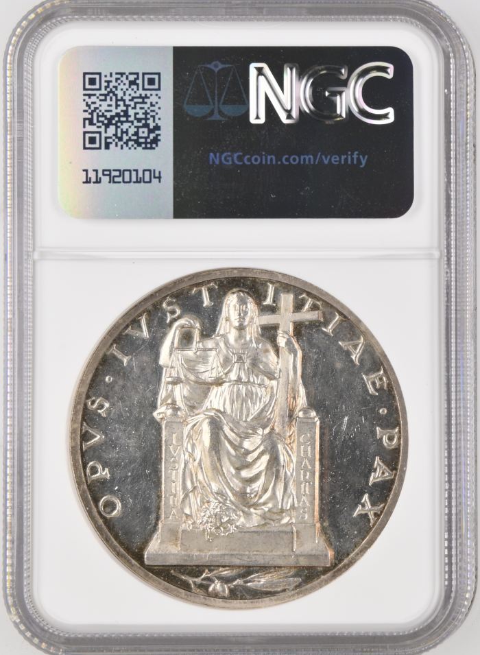 Italy/San Marino/Vatican Justice and Peace Pius XII Silver Medal 1940 II Rinaldi-134 NGC MS62 0147011Italy/San Marino/Vatican Justice and Peace Pius XII Silver Medal 1940 II Rinaldi-134 NGC MS62 0147011 - Image 2
