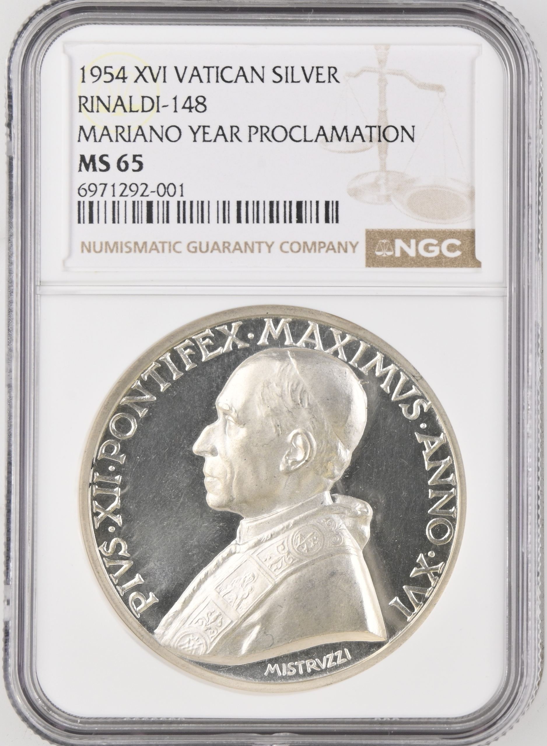 Italy/San Marino/Vatican Mariano Year Proclamation Silver Medal 1954 XVI Rinaldi-148 NGC MS65 0147012