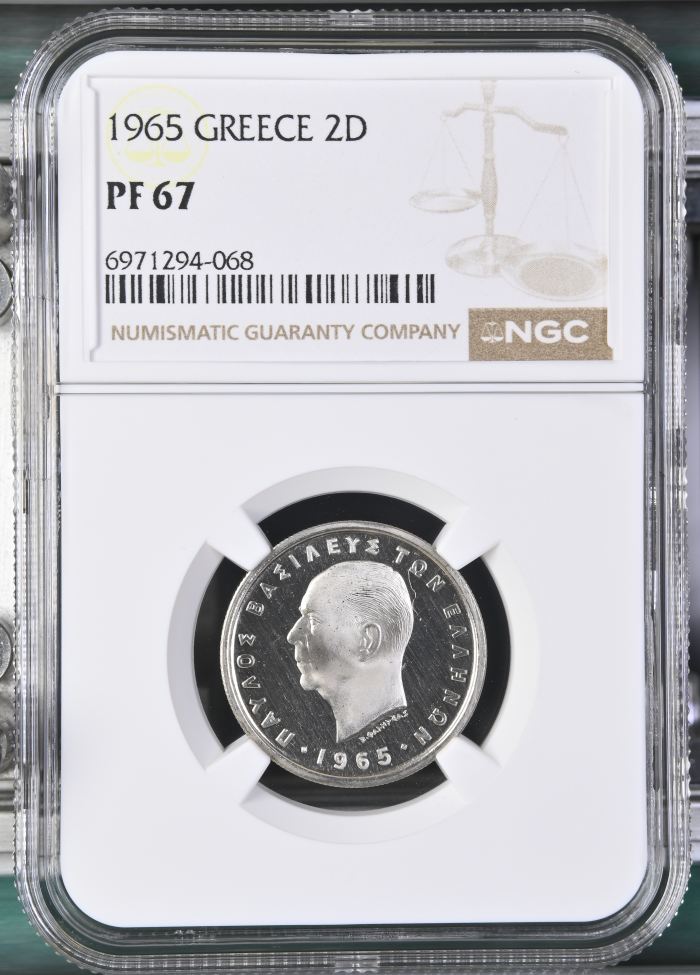 Greece 2 Drachmai 1965 NGC PF67 0147078Greece 2 Drachmai 1965 NGC PF67 0147078