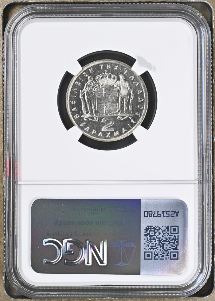 Greece 2 Drachmai 1965 NGC PF68 0147088Greece 2 Drachmai 1965 NGC PF68 0147088 - Image 2