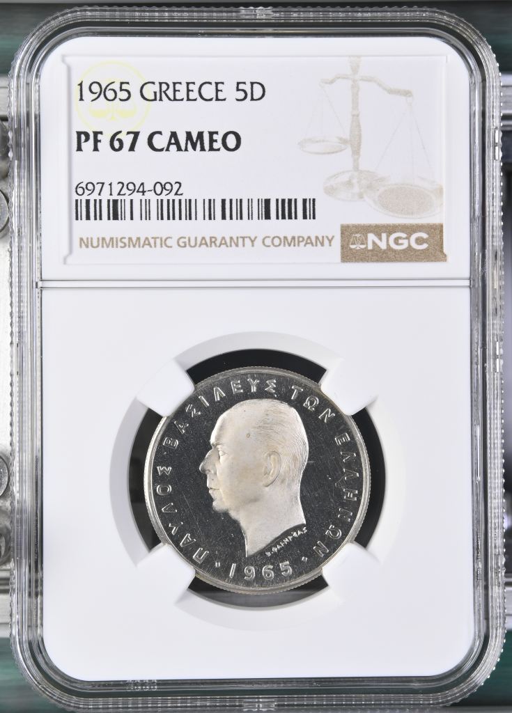 Greece 5 Drachmai 1965 NGC PF67 Cameo 0147104