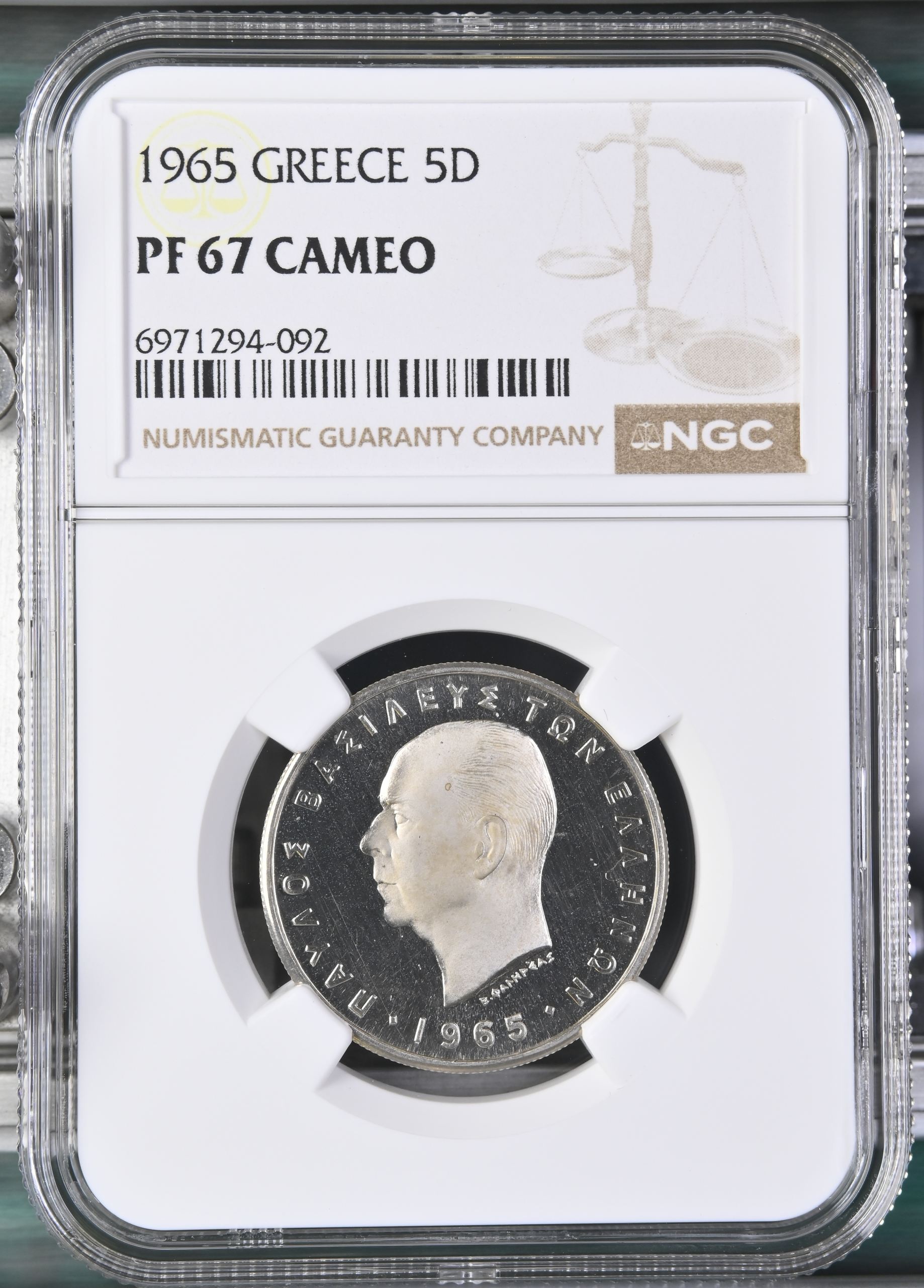 Greece 5 Drachmai 1965 NGC PF67 Cameo 0147104