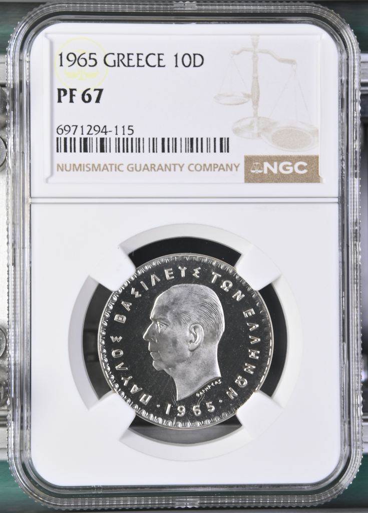 Greece 10 Drachmai 1965 NGC PF67 0147119