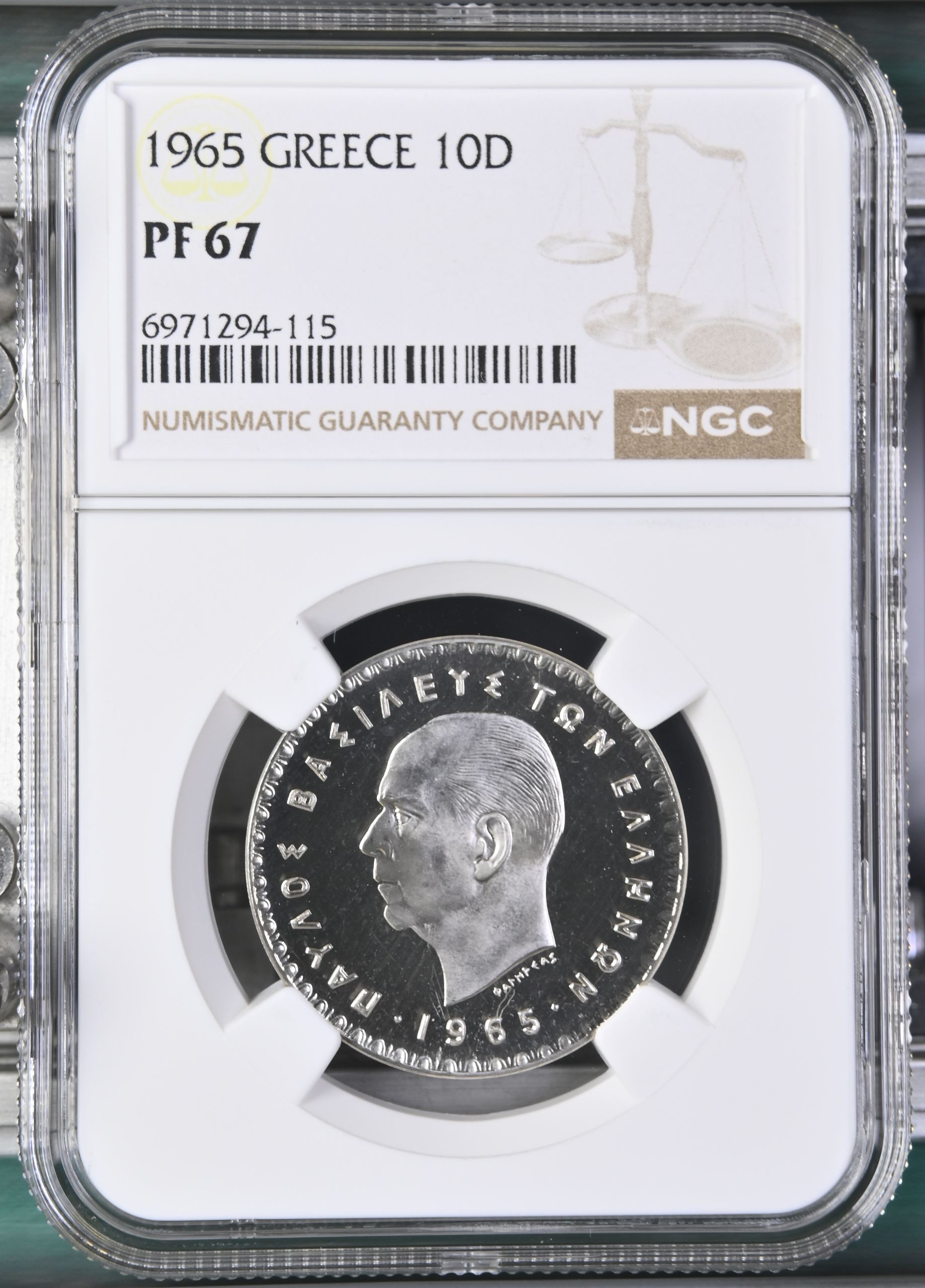 Greece 10 Drachmai 1965 NGC PF67 0147119