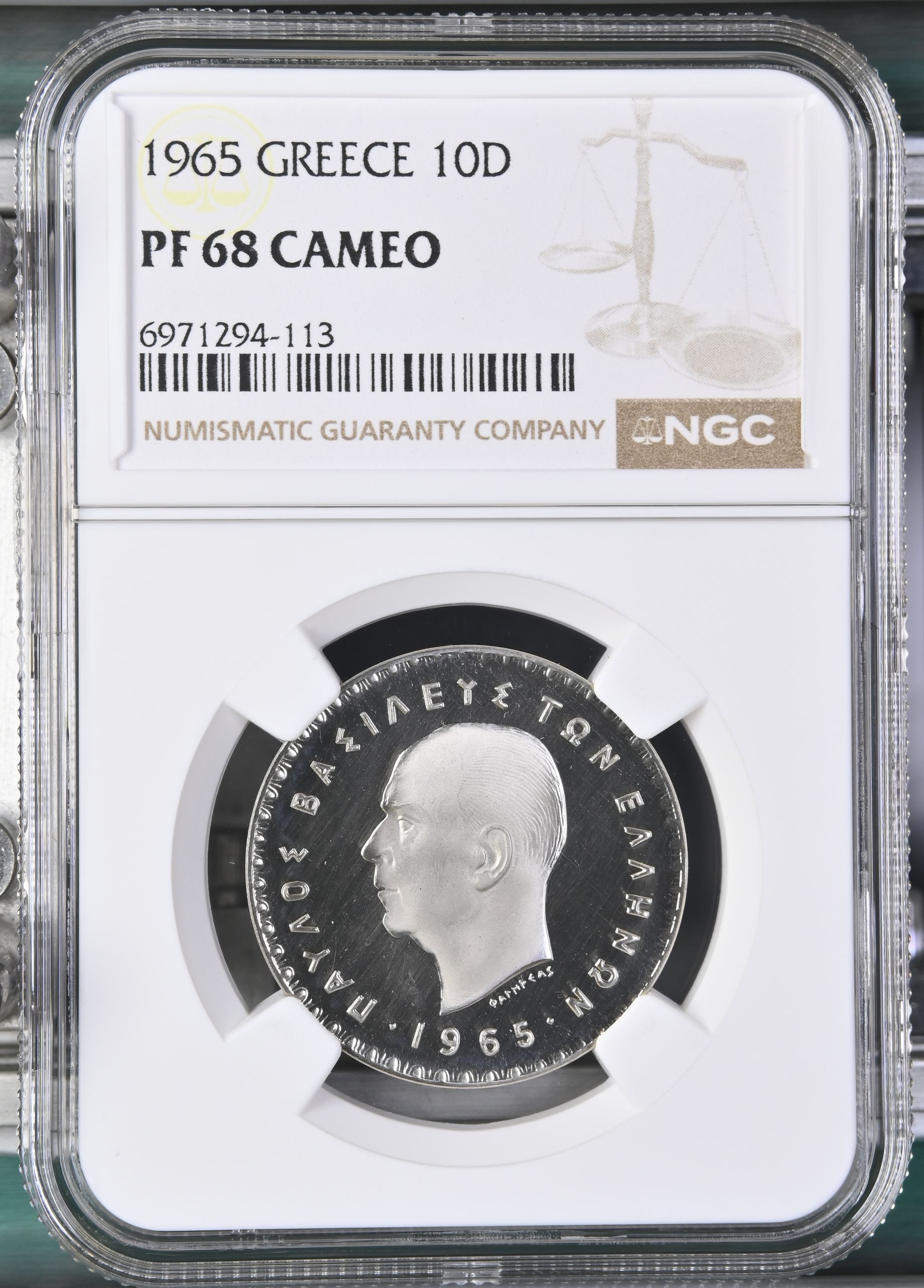 Greece 10 Drachmai 1965 NGC PF68 Cameo 0147128