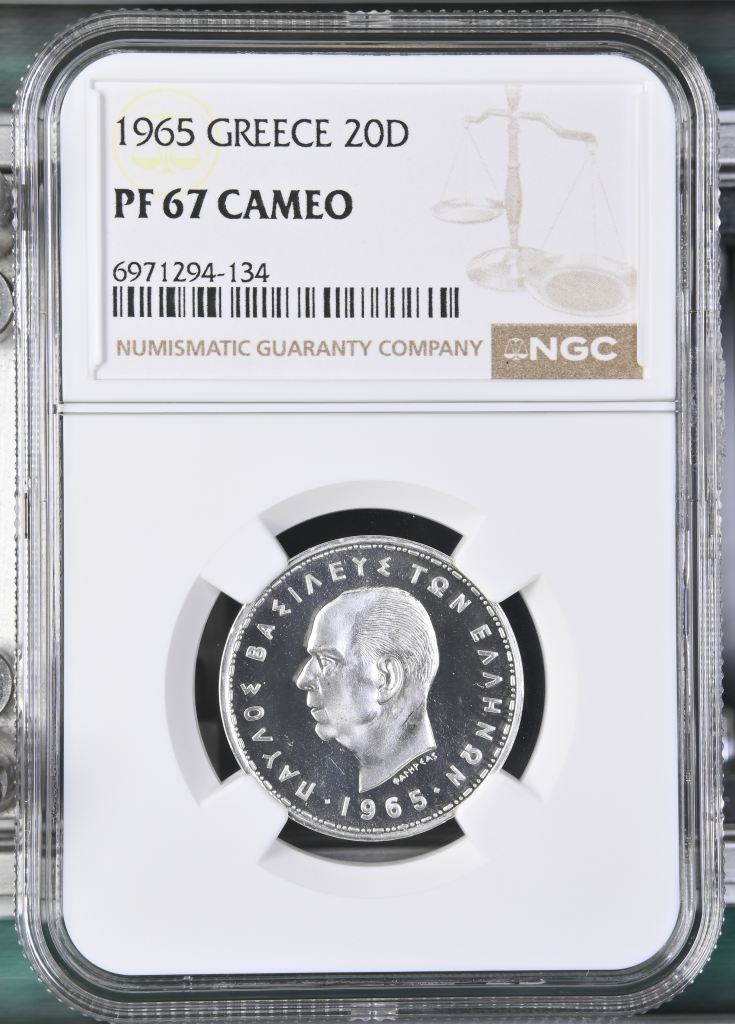 Greece 20 Drachmai 1965 NGC PF67 Cameo 0147137