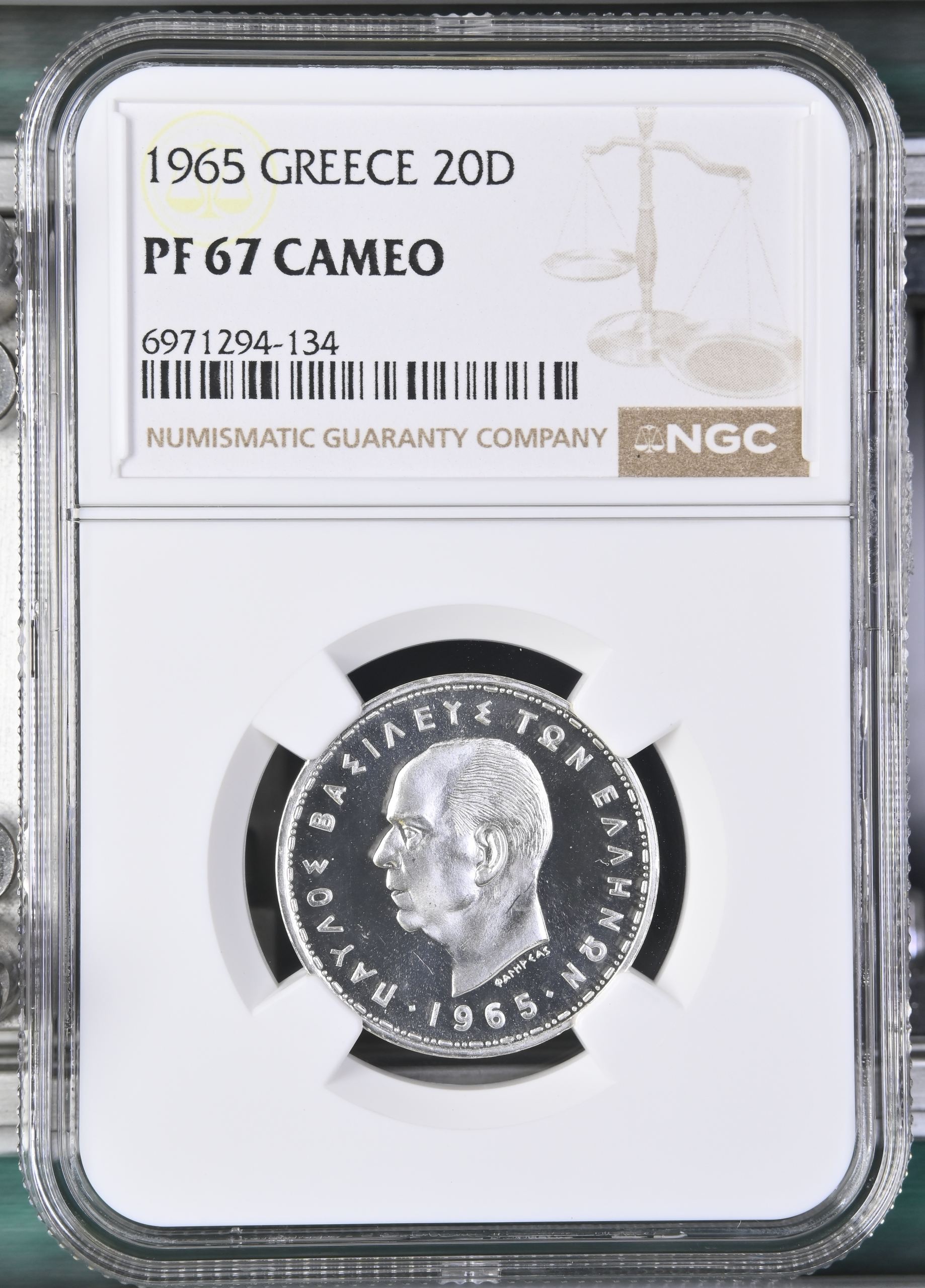 Greece 20 Drachmai 1965 NGC PF67 Cameo 0147137