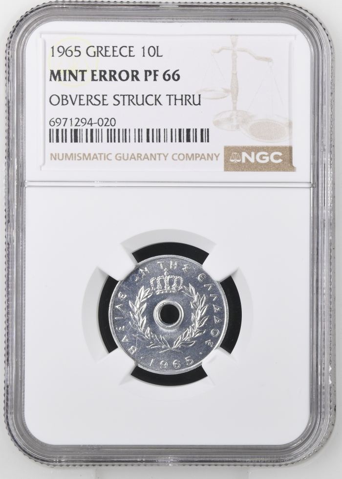 Greece 10 Lepta 1965 NGC MINT ERROR PF66 0147168Greece 10 Lepta 1965 NGC MINT ERROR PF66 0147168