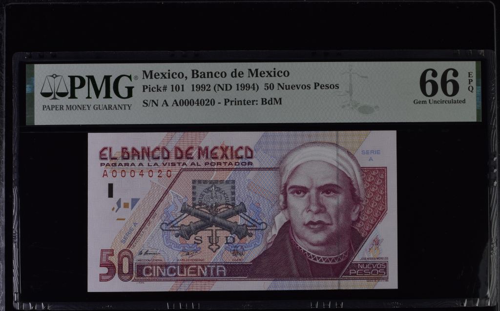 Banco De Mexico 50 Nuevos Pesos 1992 Pick #101 PMG Gem UNC66 EPQ f_35465