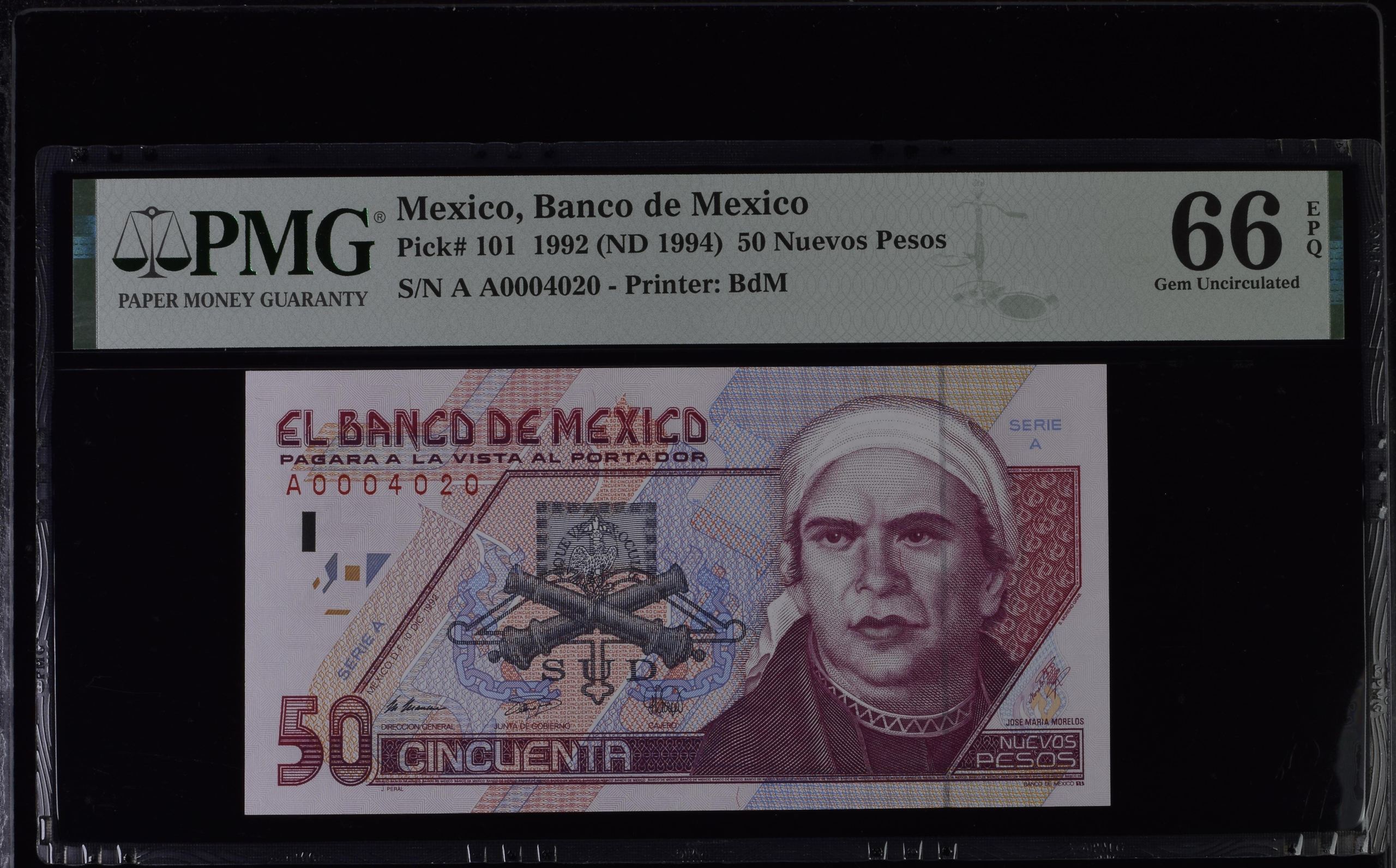 Banco De Mexico 50 Nuevos Pesos 1992 Pick #101 PMG Gem UNC66 EPQ f_35465