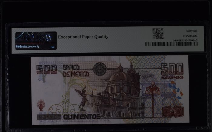 Banco De Mexico 500 Nuevos Pesos 1992 Pick #104 PMG Gem UNC66 EPQ f_35467Banco De Mexico 500 Nuevos Pesos 1992 Pick #104 PMG Gem UNC66 EPQ f_35467 - Image 2