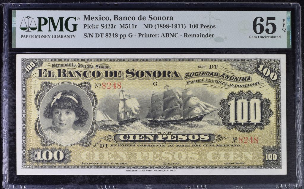 Bancos 100 Pesos ND Sonora M511r PMG Gem UNC65 EPQ f_35469