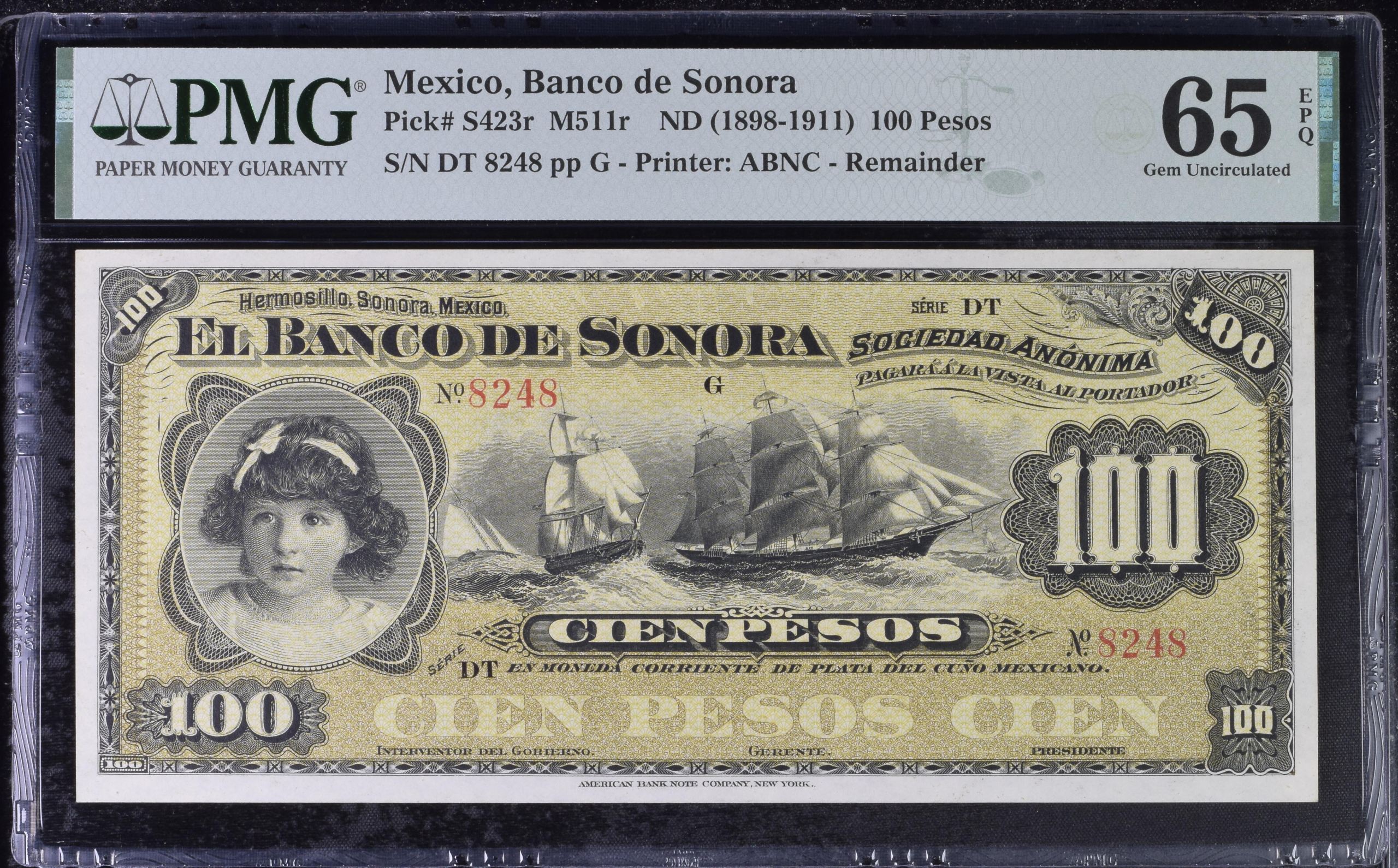 Bancos 100 Pesos ND Sonora M511r PMG Gem UNC65 EPQ f_35469