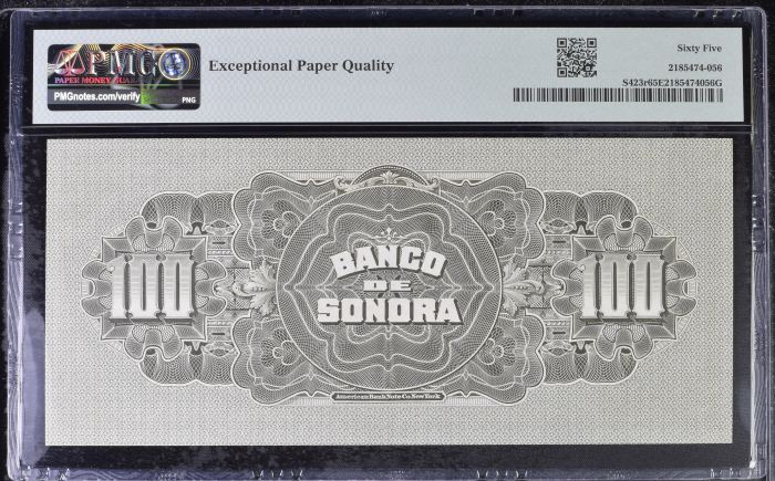 Bancos 100 Pesos ND Sonora M511r PMG Gem UNC65 EPQ f_35469Bancos 100 Pesos ND Sonora M511r PMG Gem UNC65 EPQ f_35469 - Image 2