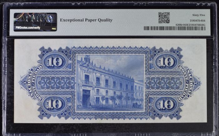 Pre-Revolution 10 Pesos ND Distrito Federal M692r1 PMG Gem UNC65 EPQ f_35470Pre-Revolution 10 Pesos ND Distrito Federal M692r1 PMG Gem UNC65 EPQ f_35470 - Image 2