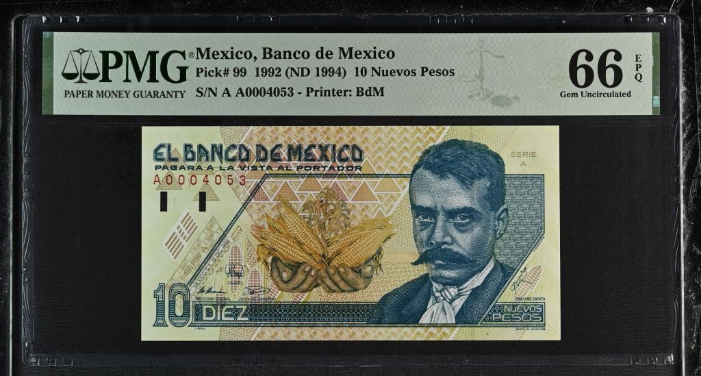 Banco De Mexico 10 Nuevos Pesos 1992 Pick #99 PMG Gem UNC66 EPQ f_35474
