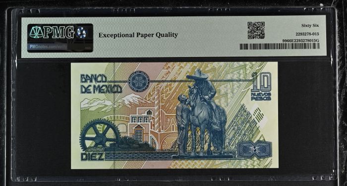 Banco De Mexico 10 Nuevos Pesos 1992 Pick #99 PMG Gem UNC66 EPQ f_35474Banco De Mexico 10 Nuevos Pesos 1992 Pick #99 PMG Gem UNC66 EPQ f_35474 - Image 2