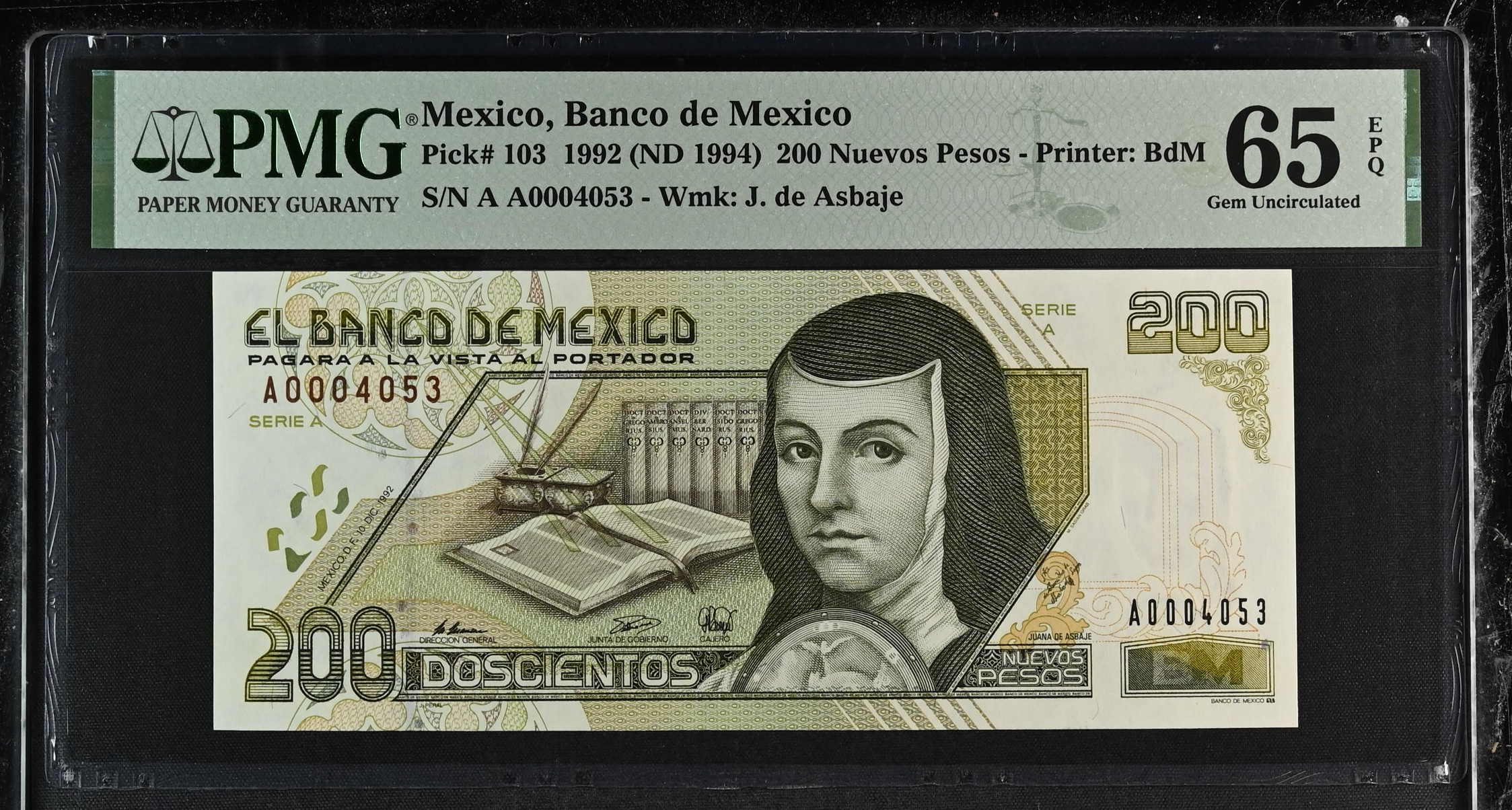 Banco De Mexico 200 Nuevos Pesos 1992 Pick #103 PMG Gem UNC65 EPQ f_35475