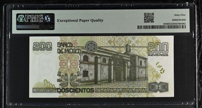 Banco De Mexico 200 Nuevos Pesos 1992 Pick #103 PMG Gem UNC65 EPQ f_35475Banco De Mexico 200 Nuevos Pesos 1992 Pick #103 PMG Gem UNC65 EPQ f_35475 - Image 2