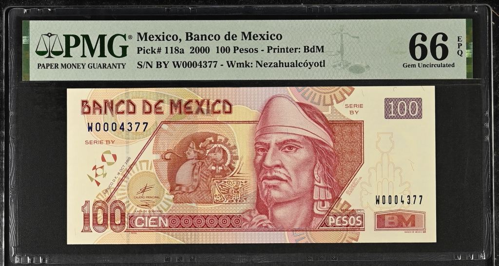 Banco De Mexico 100 Pesos 2000 Pick #118a PMG Gem UNC66 EPQ f_35476