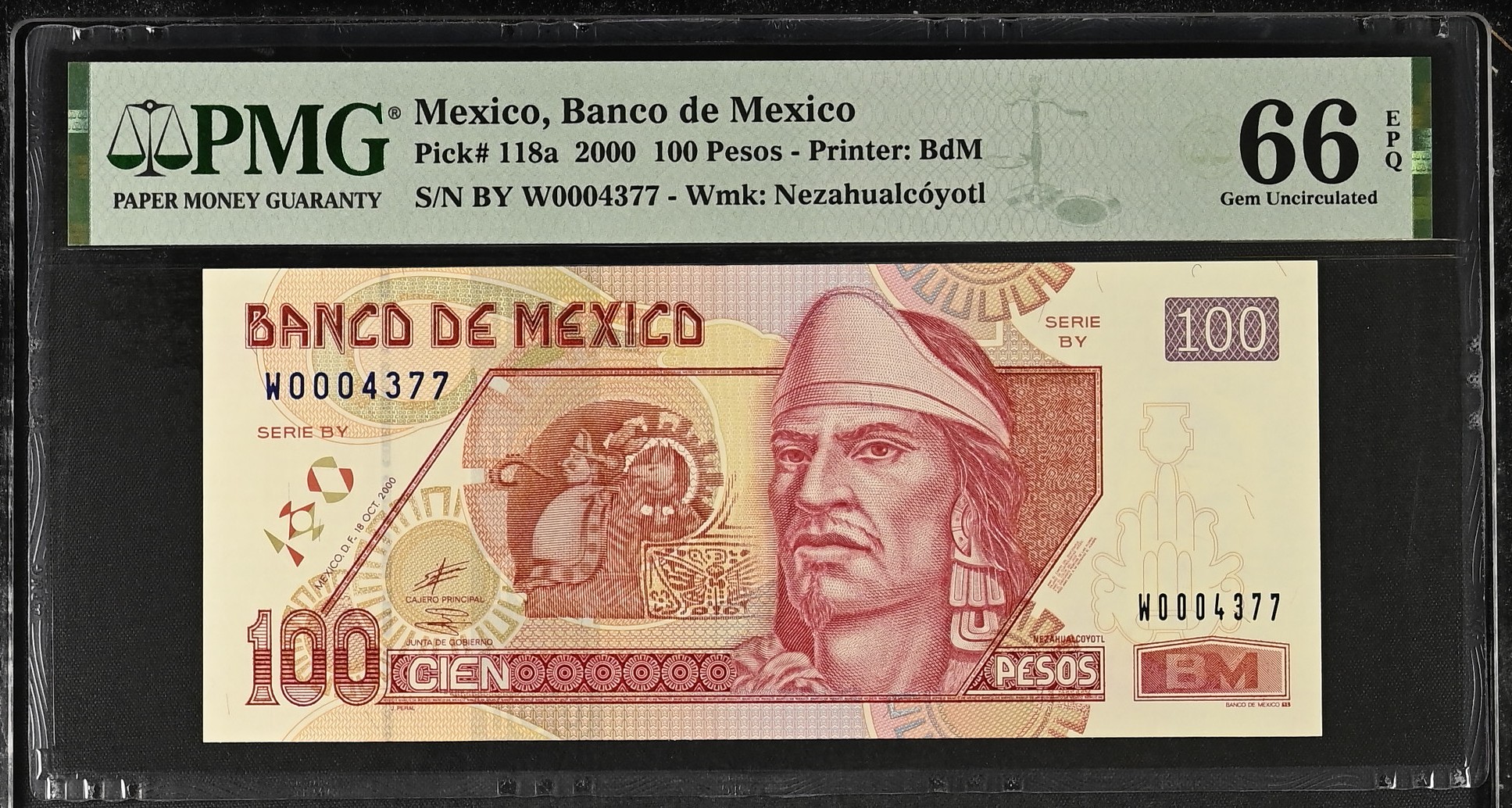 Banco De Mexico 100 Pesos 2000 Pick #118a PMG Gem UNC66 EPQ f_35476