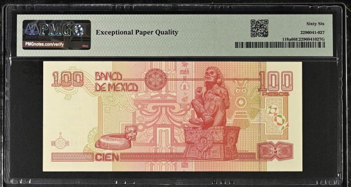 Banco De Mexico 100 Pesos 2000 Pick #118a PMG Gem UNC66 EPQ f_35476Banco De Mexico 100 Pesos 2000 Pick #118a PMG Gem UNC66 EPQ f_35476 - Image 2