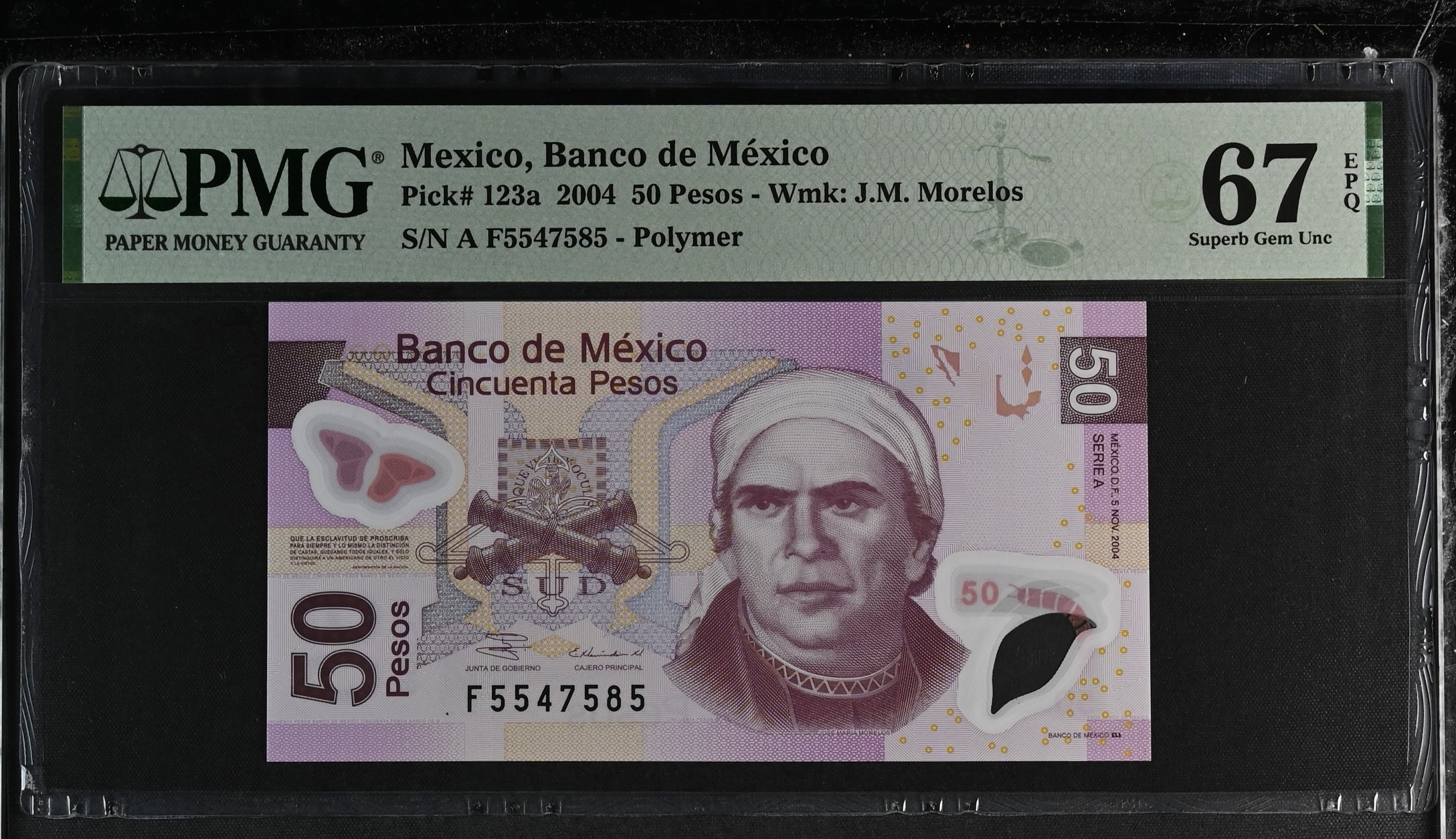 Banco De Mexico 50 Pesos 2004 Pick #123a PMG Superb Gem UNC67 EPQ f_35477
