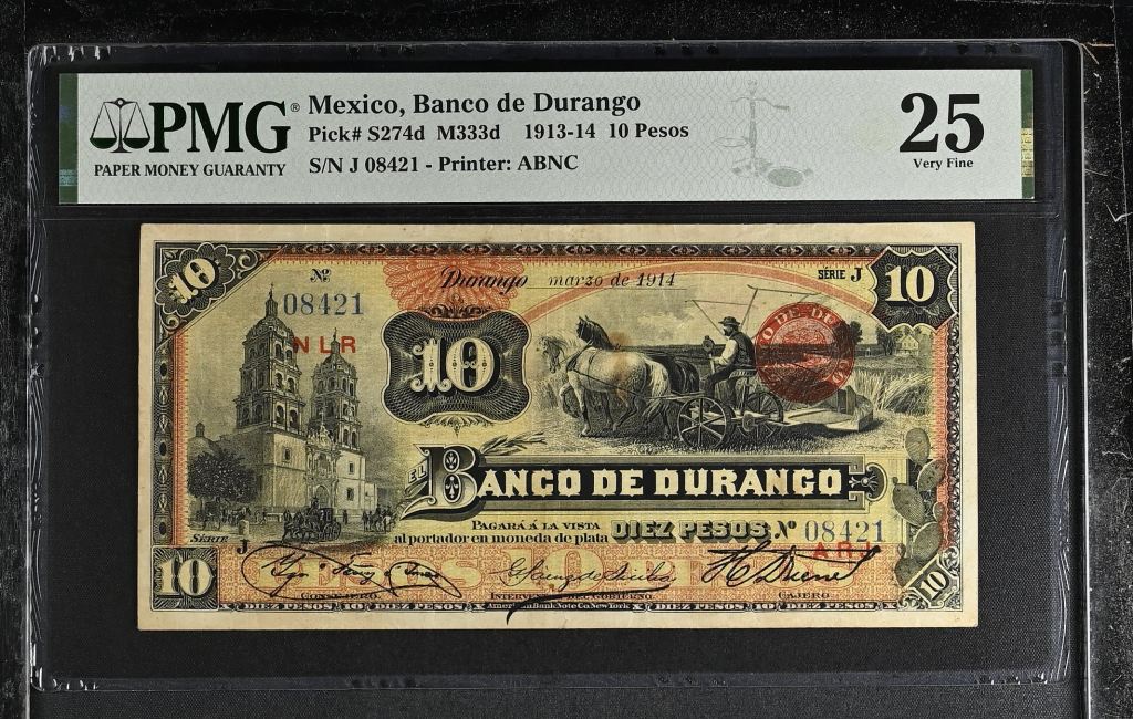 Bancos 10 Pesos 1913-14 Durango M333d PMG VF25 f_35482